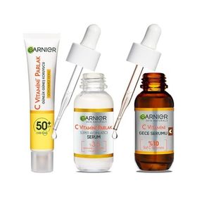 Garnier 40 ml C Vitamini Günlük Uv Korumalı Güneş Yüz Kremi Spf50 Görünmez Doku & 30 ml C Vitamini Parlak Süper Aydınlatıcı Serum & 30 ml C Vitamini Süper Aydınlatıcı Gece Serumu Cilt Bakım Seti