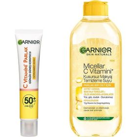 Garnier 40 ml C Vitamini Günlük Uv Korumalı Güneş Yüz Kremi Spf50 Görünmez Doku & 400 ml Micellar C Vitamini Kusursuz Makyaj Temizleme Suyu Cilt Bakım Seti