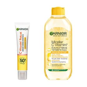 Garnier 40 ml C Vitamini Günlük Uv Korumalı Güneş Yüz Kremi Spf50 Görünmez Doku & 400 ml Micellar C Vitamini Kusursuz Makyaj Temizleme Suyu Cilt Bakım Seti