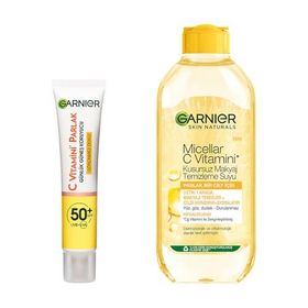 Garnier 40 ml C Vitamini Günlük Uv Korumalı Güneş Yüz Kremi Spf50 Görünmez Doku & 400 ml Micellar C Vitamini Kusursuz Makyaj Temizleme Suyu Cilt Bakım Seti