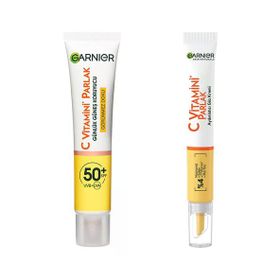 Garnier 40 ml C Vitamini Günlük Uv Korumalı Güneş Yüz Kremi Spf50 Görünmez Doku & C Vitamini Parlak Aydınlatıcı Göz Kremi Cilt Bakım Seti