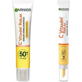 Garnier 40 ml C Vitamini Günlük Uv Korumalı Güneş Yüz Kremi Spf50 Görünmez Doku & C Vitamini Parlak Aydınlatıcı Göz Kremi Cilt Bakım Seti