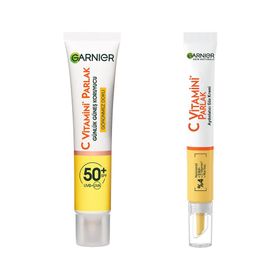 Garnier 40 ml C Vitamini Günlük Uv Korumalı Güneş Yüz Kremi Spf50 Görünmez Doku & C Vitamini Parlak Aydınlatıcı Göz Kremi Cilt Bakım Seti