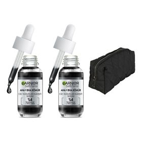 Garnier Aha Bha Cilt Kusurları Karşıtı Siyah Niasinamid Peeling Etkili 30 ml 2'li Serum ve Çanta