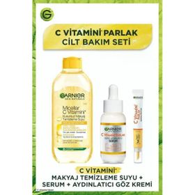 Garnier C Vitamini Parlak Süper Aydınlatıcı Serum 30 ml ve Garnier C Vitamini Parlak Aydınlatıcı Göz Kremi Makyaj Temizleme Suyu