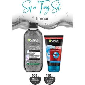 Garnier Kömür Saf Temiz 3'ü 1 Arada 150 ml Maske + Micellar Kömür 400 ml Makyaj Temizleyici Jel
