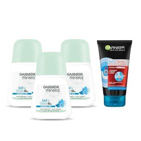 Garnier Mineral Saf ve Temiz Roll On Deodorant Saf ve Temiz Siyah Nokta Karşıtı Kömürlü 3'ü 1 Arada Seyahat Boy 50 ml 3'lü Set