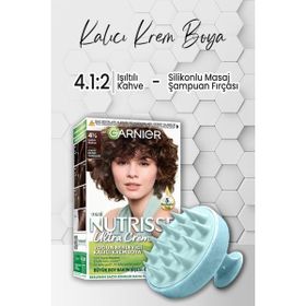 Garnier Nutrisse Besleyici Kalıcı Krem 4 1:2 Işıltılı Kahve Saç Boyası ve Mavi Şampuan Fırçası
