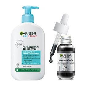 Garnier Saf Temiz 250 ml Nemlendiren Temizleyici Jel ve Aha Bha Cilt Kusurları Karşıtı 30 ml Serum