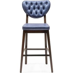 Gazzini Furniture Olivya Ahşap Ceviz Mavi Bar Sandalyesi