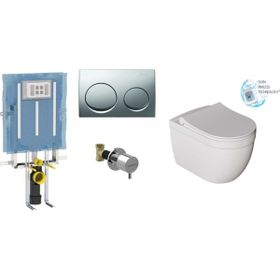 Geberit Alpha 8 cm Gömme Rezervuar + Buton + Valf + Dura Kanalsız Asma Klozet 5 Parça Beyaz Set