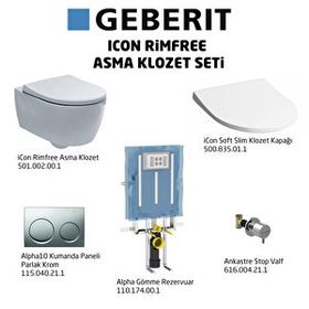 Geberit Rimfree Alpha 10 Soft Slim Parlak Krom İcon Asma Klozet Seti
