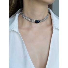 Gece Mavisi 18 Ayar Beyaz Altın Kaplama Gümüş Choker Gerdanlık