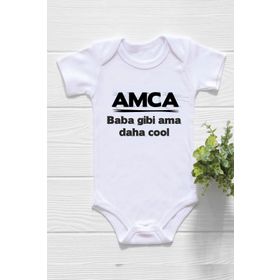 Genel Amca Baba Gibi ama Daha Cool Baskılı Beyaz Bebek Body