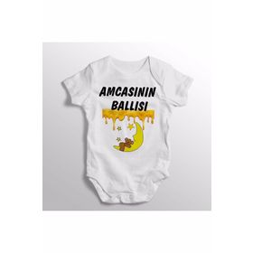 Genel Amcasının Ballısı Yazılı Baskılı Beyaz Bebek Zıbını