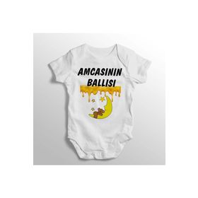 Genel Amcasının Ballısı Yazılı Baskılı Beyaz Bebek Zıbını