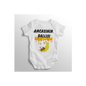 Genel Amcasının Ballısı Yazılı Baskılı Beyaz Bebek Zıbını