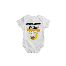 Genel Amcasının Ballısı Yazılı Baskılı Beyaz Bebek Zıbını