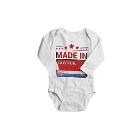 Genel Bolu Göynük Sokak Tabelası Baskılı Beyaz Unisex Bebek Zıbın