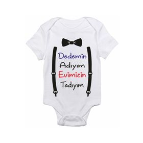 Genel Dedemin Adıyım Evimizin Tadıyım Baskılı Beyaz Bebek Zıbın
