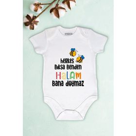 Genel Herkes Bıksa Benden Halam Bana Doymaz Arı Baskılı Beyaz Unisex Bebek Body