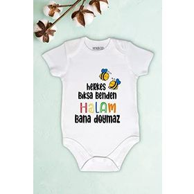 Genel Herkes Bıksa Benden Halam Bana Doymaz Arı Baskılı Beyaz Unisex Bebek Body
