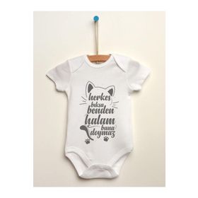 Genel Herkes Bıksa Benden Halam Bana Doymaz Arı Baskılı Beyaz Unisex Bebek Body