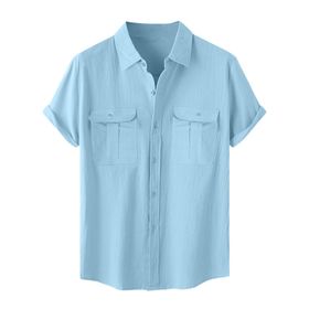 Generic A-A23 Açık Kıraliyet Mavisi Kaplumbağa Boyun Keten Tops Tee Kısa Kollu Victoria Hırka Kış Sonbahar Gömlek Tarz 2025 Erkek T-shirt