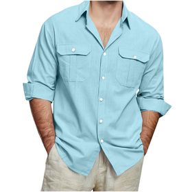 Generic A-A23 Gökyüzü Açık Mavi Kaplumbağa Boyun Keten Tops Tee Kısa Kollu Victoria Hırka Kış Sonbahar Gömlek Tarz 2025 Erkek T-shirt