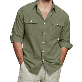 Generic A-A23 Ordu Kireç Yeşili Kaplumbağa Boyun Keten Tops Tee Kısa Kollu Victoria Hırka Kış Sonbahar Gömlek Tarz 2025 Erkek T-shirt