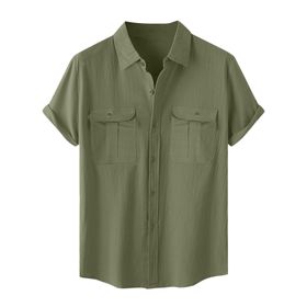 Generic A-A33 Ordu Kireç Yeşili Kaplumbağa Boyun Keten Tops Tee Kısa Kollu Victoria Hırka Kış Sonbahar Gömlek Tarz 2025 Erkek T-shirt