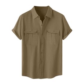 Generic A-A62 Kahve Kaplumbağa Boyun Keten Tops Tee Kısa Kollu Victoria Hırka Kış Sonbahar Gömlek Tarz 2025 Erkek T-shirt