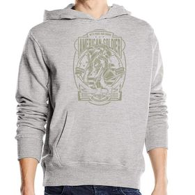 Generic American Soldier with Pride and Honor Üniseks Pamuk Karışımı Kapüşonlu Gri Sweatshirt