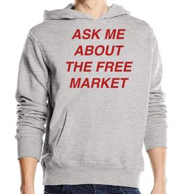 Generic Ask Me About The Free Market Ancap Üniseks Pamuk Karışımı Kapüşonlu Gri Sweatshirt
