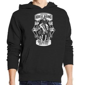 Generic At Binme İsyanı Kovboy Üniseks Pamuk Karışımı Kapüşonlu Siyah Sweatshirt