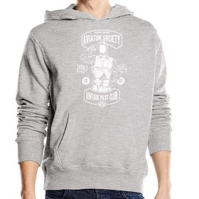 Generic Aviator Society Vintage Pilot Club Kapüşonlu Gri Sweatshirt