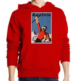 Generic Avusturya Kar ve Kayak Retro Seyahat Posteri Kapüşonlu Kırmızı Sweatshirt