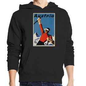 Generic Avusturya Kar ve Kayak Retro Seyahat Posteri Kapüşonlu Siyah Sweatshirt