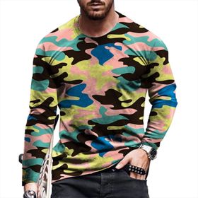 Generic D-610 Hardal Sarısı Uzun Kollu Tee Tops Tekne Boyun 3D Dijital Baskı Camo Yaz Sonbahar Gömlek Spor Tarz 2025 Erkek T-shirt