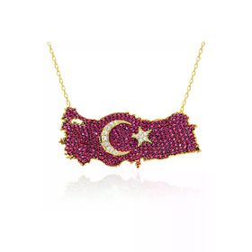 Generic Gümüş Gold Ay Yıldız Türkiye Haritası Kadın Kolye