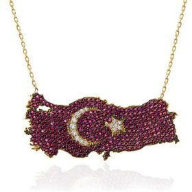 Generic Gümüş Gold Ay Yıldız Türkiye Haritası Kadın Kolye