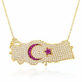 Generic Gümüş Gold Ay Yıldız Türkiye Haritası Kadın Kolye