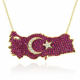 Generic Gümüş Gold Ay Yıldız Türkiye Haritası Kadın Kolye