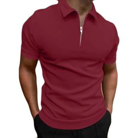 Generic L-996 Bordo Kaplumbağa Boyun Tee Tops Kısa Kollu Düz Sonbahar Yaz Tee Gömlek Tarz 2025 Düzenli Fit Erkek T-shirt