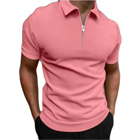 Generic L-996 Pembe Kaplumbağa Boyun Tee Tops Kısa Kollu Düz Sonbahar Yaz Tee Gömlek Tarz 2025 Düzenli Fit Erkek T-shirt