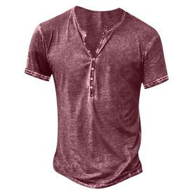 Generic T-168 Bordo Şarap Kısa Kollu Tee Tops Tekne Boyun Düz Yaz Sonbahar Gömlek Tarz 2025 Y2K Erkek T-shirt