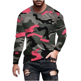 Generic Y-950 Pembe Uzun Kollu Tee Tops Tekne Boyun 3D Dijital Baskı Camo Yaz Sonbahar Gömlek Spor Tarz 2025 Erkek T-shirt