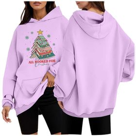 Generisch 1 Noel Kapüşonlu Modern Kazak Noel Baskılı Kış Uzun Kollu Gündelik Zarif Açık Lila Kadın Sweatshirt