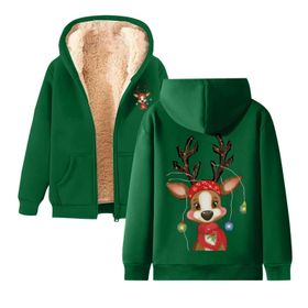 Generisch 1 Noel Kapüşonlu Modern Polar Noel Baskılı Kış Uzun Kollu Gündelik Zarif Koyu Yeşil Kadın Sweatshirt