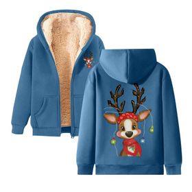 Generisch 1 Noel Kapüşonlu Modern Polar Noel Baskılı Kış Uzun Kollu Gündelik Zarif Mavi Kadın Sweatshirt